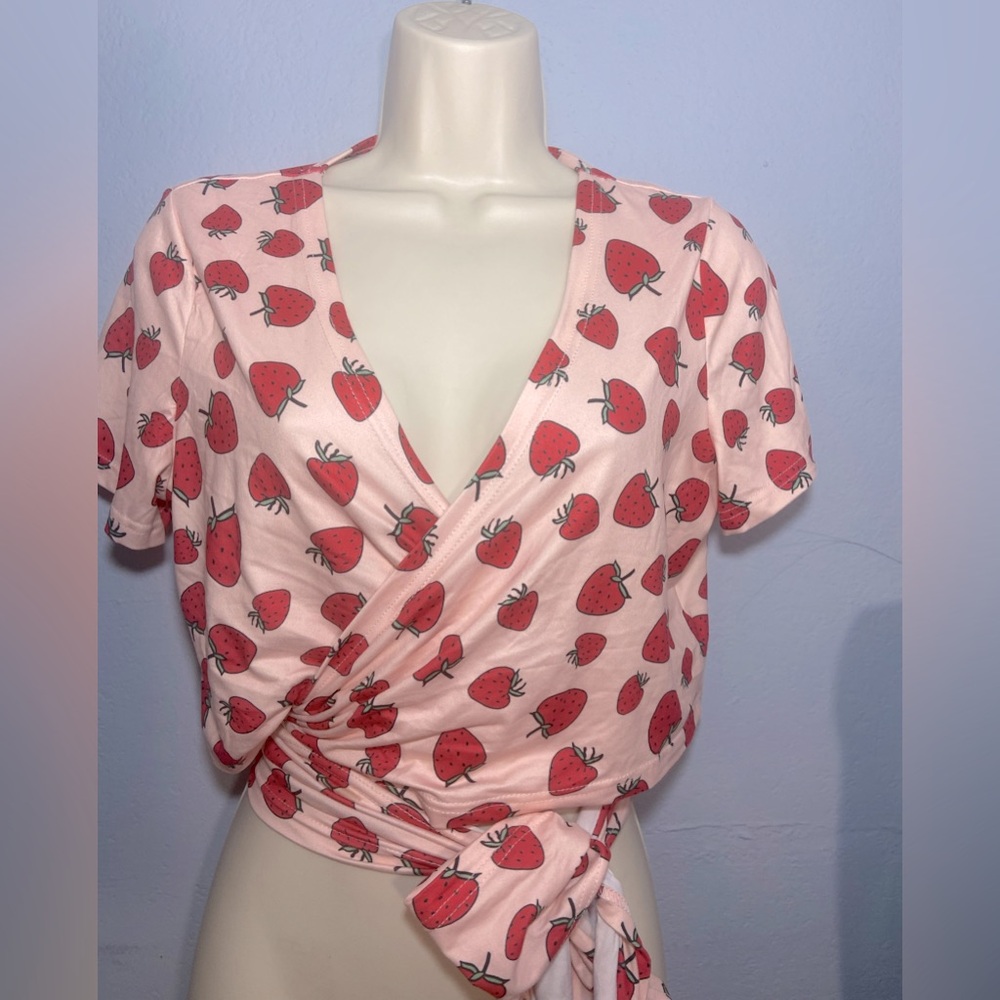 SHEIN woman’s wrap around strawberry crop top  size small to large